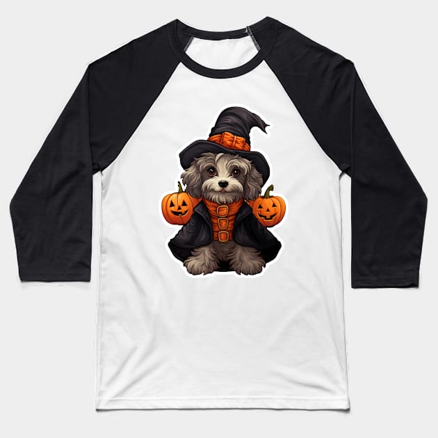 Halloween puppy Dog witch Baseball T-Shirt by LaartStudio